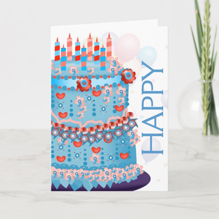 Happy Birthday Cake And Balloons Birthday Card 3 7716