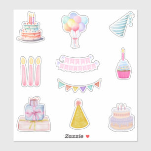 Happy Birthday Cake, Balloons, Candles Sticker