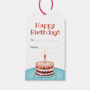Happy Birthday cake, candle and balloons Gift Tag