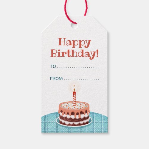 Happy Birthday cake candle and balloons Gift Tag