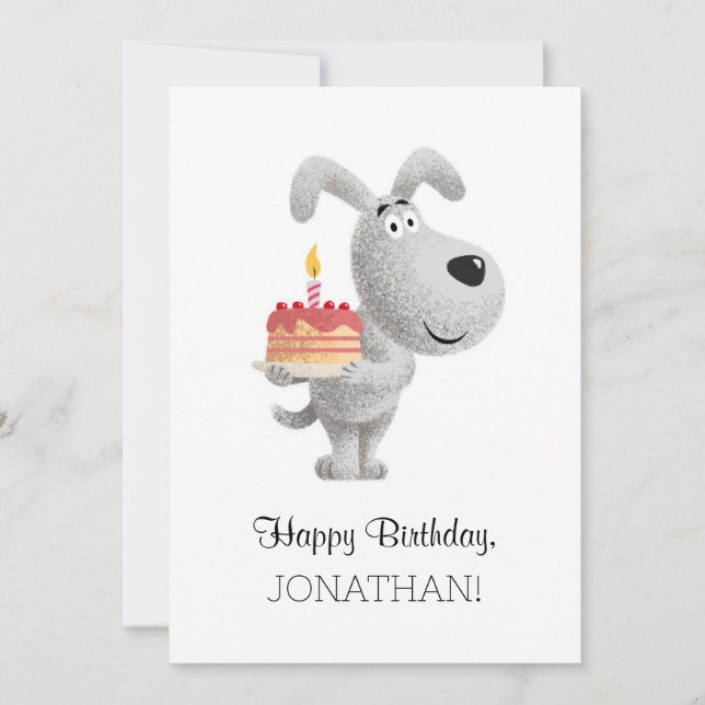 Happy Birthday Cake Candle Cute Dog Puppy Card (Front)