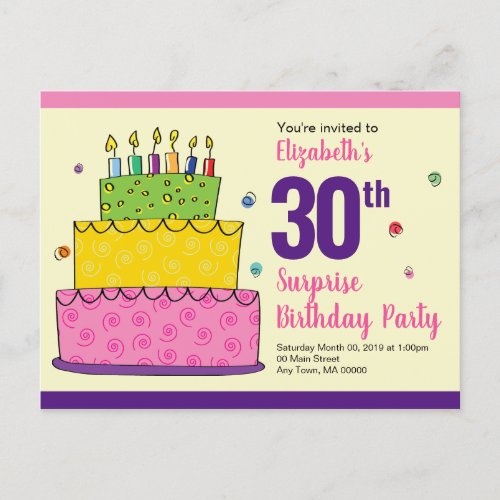 Happy Birthday Cake Candle Whimsical Invitation Postcard