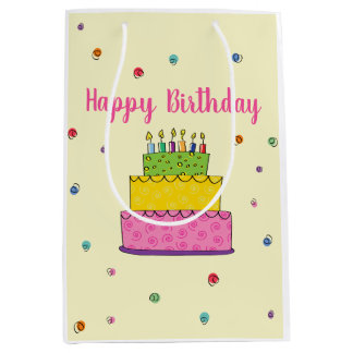 Happy Birthday Cake Candle Whimsical Medium Gift Bag