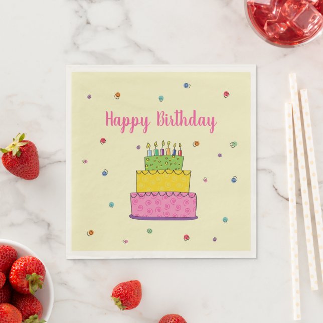 Happy Birthday Cake Candle Whimsical Napkins (Insitu)