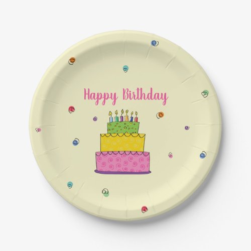 Happy Birthday Cake Candle Whimsical  Paper Plates