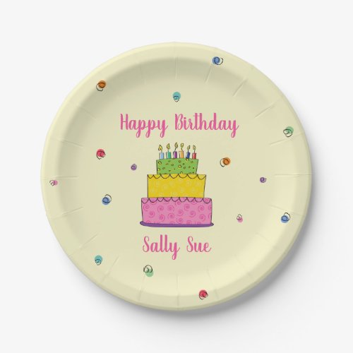 Happy Birthday Cake Candle Whimsical  Paper Plates
