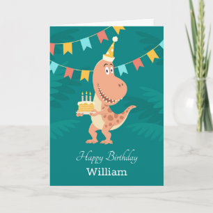 Happy Birthday Cake Candles Cute Dinosaur Card