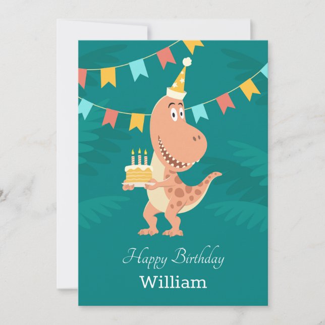 Happy Birthday Cake Candles Cute Dinosaur Card (Front)