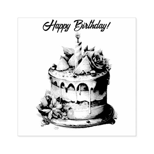 Happy Birthday Cake Candles Rubber Stamp