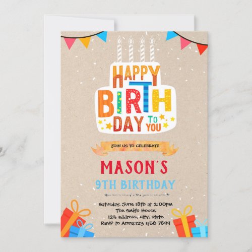 Happy birthday cake card invitation