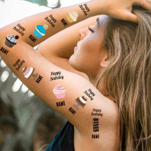 Happy Birthday Cake Celebration Party Temporary Tattoos