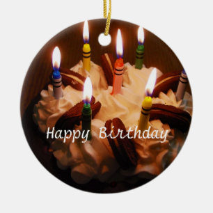 Happy Birthday Cake Ceramic Ornament