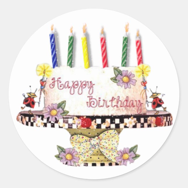 Happy Birthday Cake Classic Round Sticker (Front)