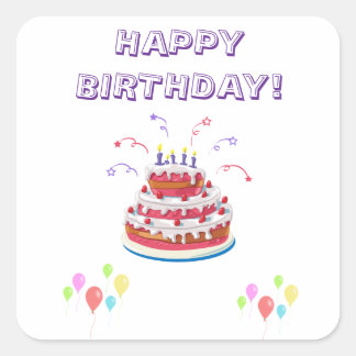 Happy Birthday Cake Colorful Balloons Sticker