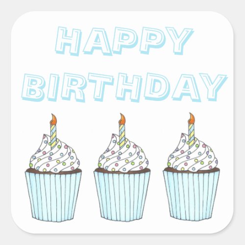 Happy Birthday Cake Cupcake w Candle Stickers