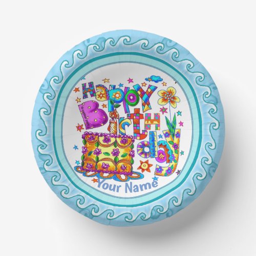 Happy Birthday Cake custom name plate Paper Bowls