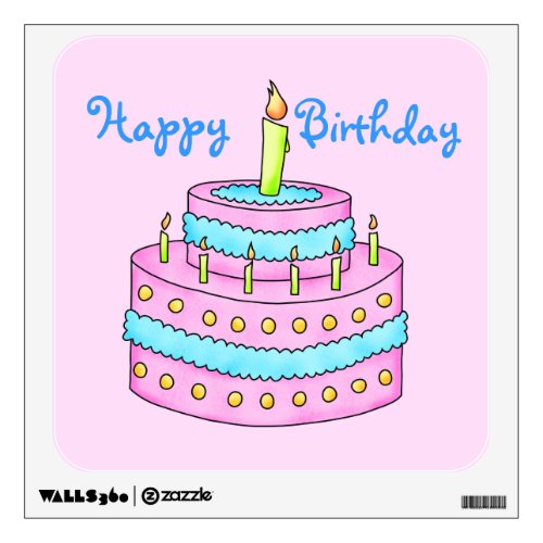 Happy Birthday Cake Customizable Pink Wall Sticker