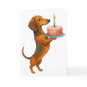 Happy birthday cake dachshund puppy wiener dog card