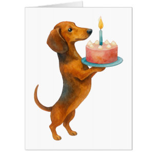 Happy birthday cake dachshund puppy wiener dog card