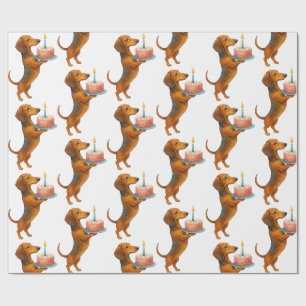 Happy birthday cake dachshund puppy wiener dog wrapping paper