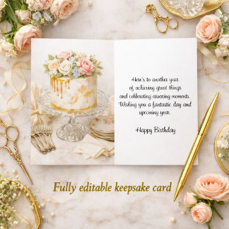 Happy Birthday Cake Elegant Watercolor  Card
