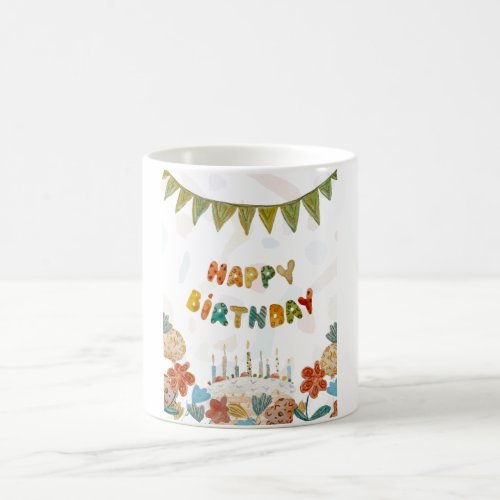 Happy Birthday cake flower cute colorful simple Coffee Mug