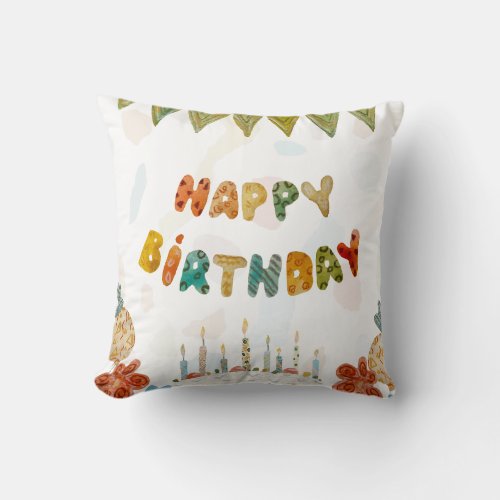 Happy Birthday cake flower cute colorful simple  Throw Pillow