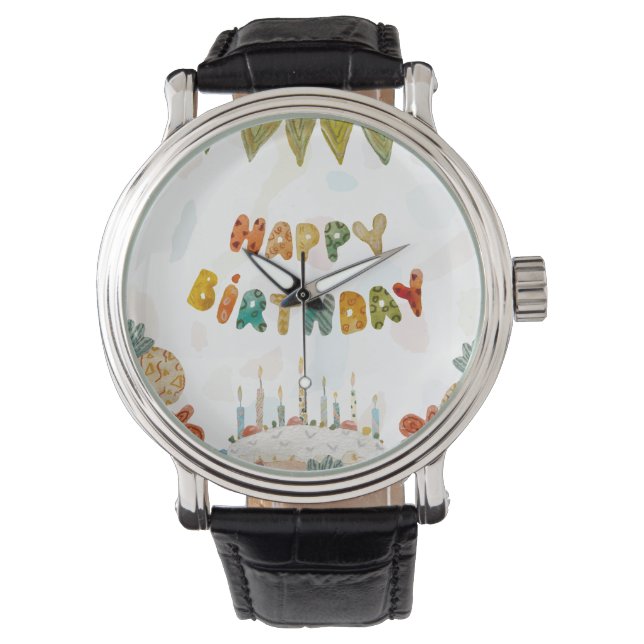 Happy Birthday cake flower cute colorful simple   Watch (Front)