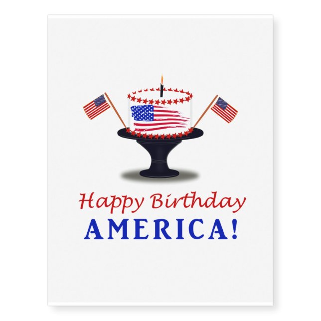 Happy Birthday Cake for America Temporary Tattoos (Front)