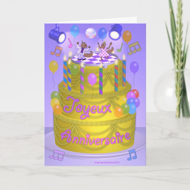 "Happy Birthday" cake (French) Card (Front)