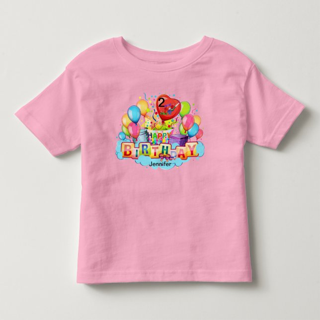 Happy Birthday Cake Girls YOUR NAME & AGE T-Shirt (Front)
