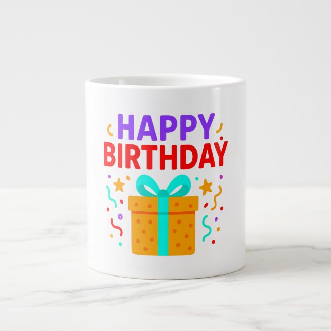 Happy Birthday Cake Graphic Giant Coffee Mug (Front)