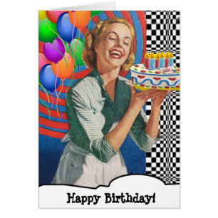 Happy Birthday Cake Lady and Balloons Cards