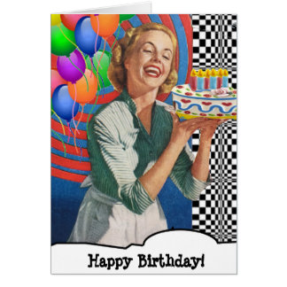Happy Birthday Cake Lady and Balloons Cards