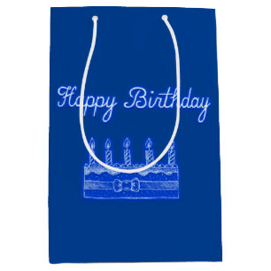 Happy Birthday Cake Neon Blue Sign Text and Cake Medium Gift Bag