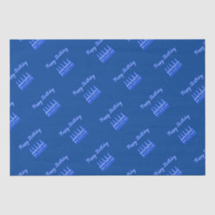 Happy Birthday Cake Neon Blue Sign Text and Cake Tissue Paper