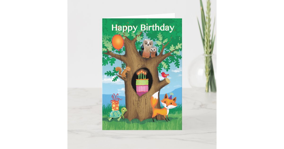 Happy Birthday Cake Owl Turtle Squirrel Red Bird Holiday Card Zazzle Com Redbird hollow is a special place to walk. zazzle