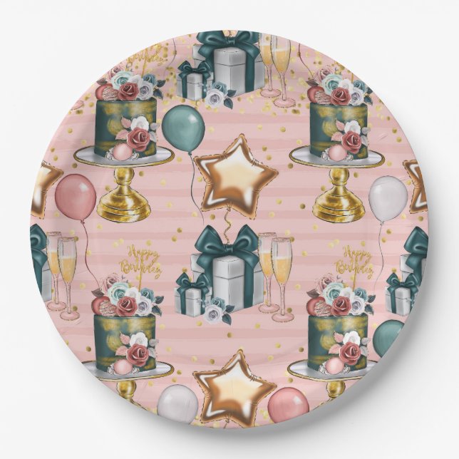 Happy Birthday Cake Paper Plates (Front)