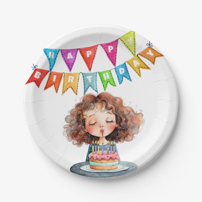Happy Birthday Cake Paper Plates (Front)