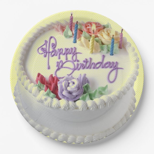 Happy Birthday Cake  Paper Plates (Front)