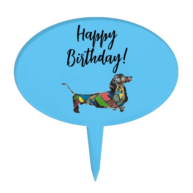 Happy Birthday Cake Pick with Dachshund (Front)