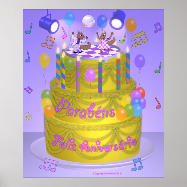 "Happy Birthday" cake (Portuguese) Poster (Front)