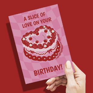 Happy Birthday Cake Postcard Heart Cherries