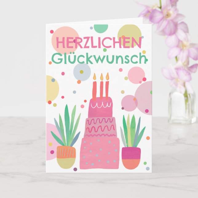 Happy birthday cake Rosa Bunt Card (Orchid)