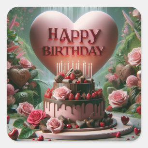 Happy Birthday Cake Square Sticker