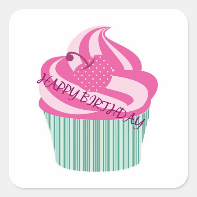 Happy Birthday Cake Square Sticker (Front)