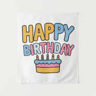 Happy Birthday Cake Tapestry