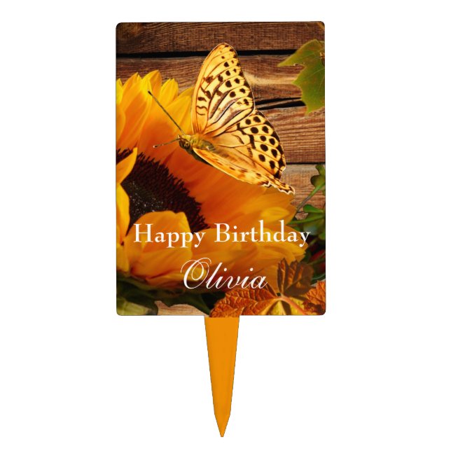 Happy Birthday Cake Topper, Country Fall Sunflower Topper (Front)