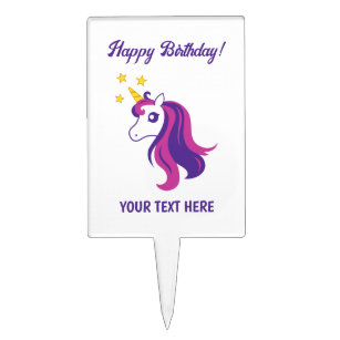 Happy Birthday cake topper with cute unicorn logo