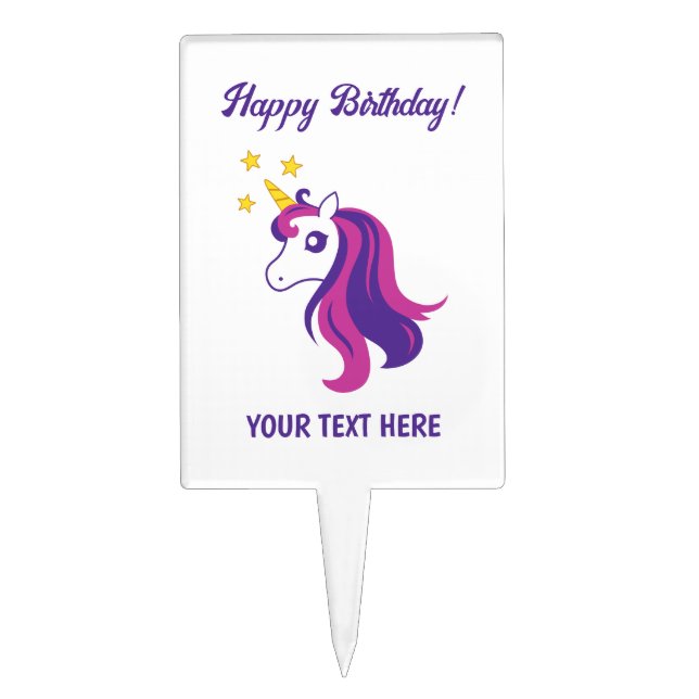 Happy Birthday cake topper with cute unicorn logo (Front)